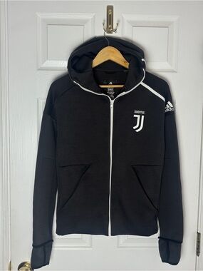 Adidas Juventus ZNE Anthem Jacket Grey White Soccer Hoodie Men’s XS Thumbholes